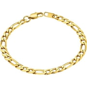 CHAINSHOUSE 14k Gold Plated Figaro Link Bracelets for Women Men 6mm Hypoallergenic Jewelry Gift, 7.5inch