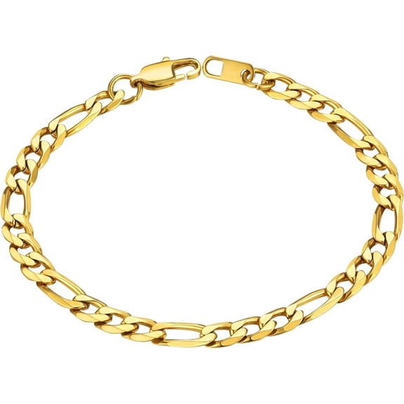 ChainsHouse 14k Gold Plated Figaro Link Bracelets for Women Men 6mm Hypoallergenic Jewelry Gift, 7.5inch