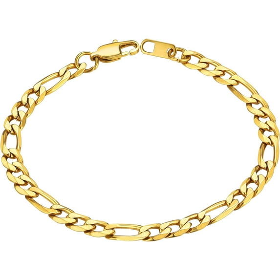 ChainsHouse 14k Gold Plated Figaro Link Bracelets for Women Men 6mm Hypoallergenic Jewelry Gift, 7.5inch