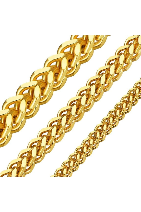 14k Gold Plated Chain Link Necklace for Men Women 4mm Flat Franco Curb Chains Jewelry Gift, 18 inch