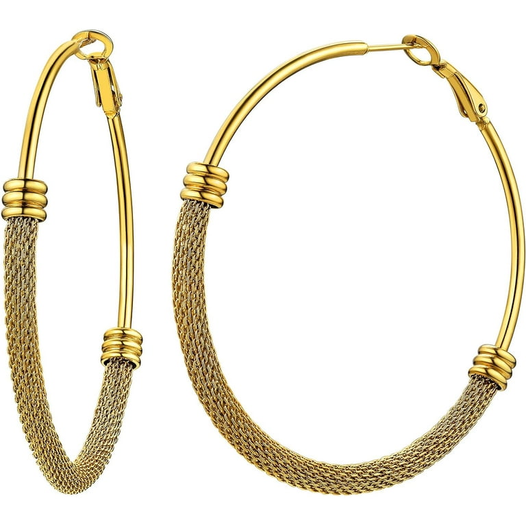 ChainsHouse Gold Plated Hoop Earring for Women Half Mesh