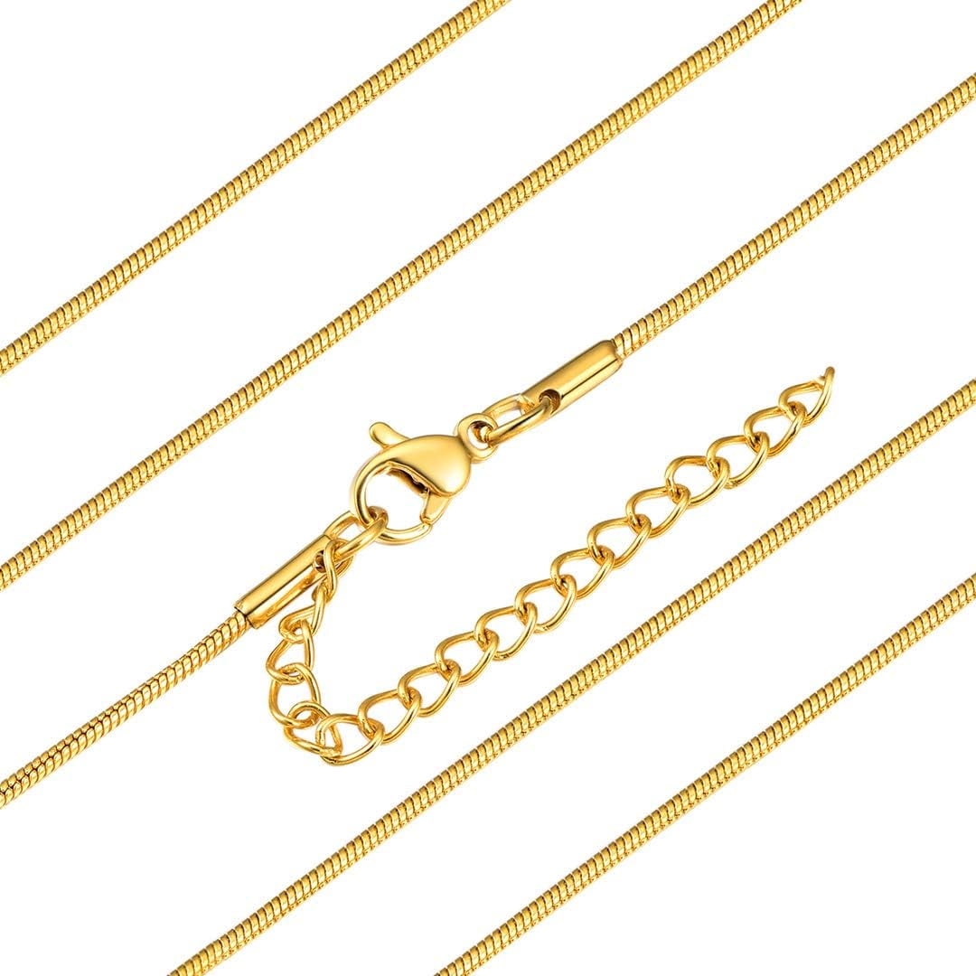 ChainsHouse 1.0mm Thin Gold Plated Snake Chain Necklaces for Women Men Waterproof Silver Lobster Clasp 18"-30" Jewelry Gift