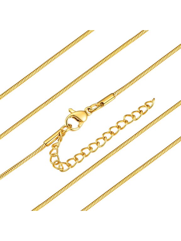 1.0mm Thin Gold Plated Snake Chain Necklaces for Women Men Waterproof Silver Lobster Claw 18"-30" Jewelry Gift