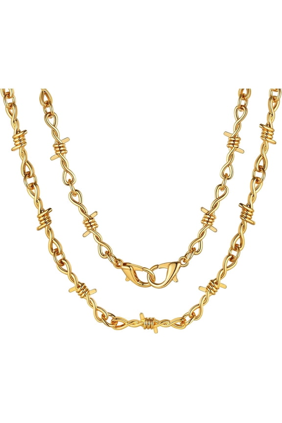 Mens Gold Plated Thorns Necklaces 6MM Width Barbed Wire Chunky Chains Hiphop Rock Jewelry Gifts, 22inch