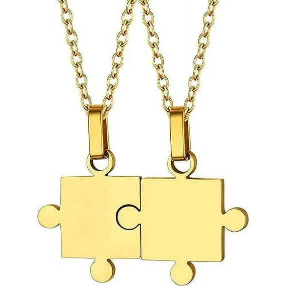 ChainsHouse 14K Gold Plated Puzzle Friendship Necklace for Women 2pcs Matching Pendant Necklaces for Couple Friends Jewelry Gift