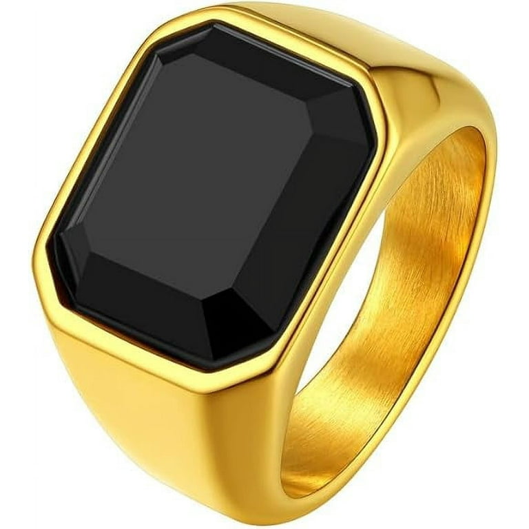 ChainsHouse Gold Rings for Men Black Onyx Mood Ring Square Signet