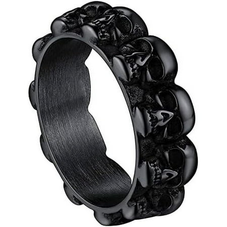 ChainsHouse Gothic Skull Rings for Men Women Black Skeleton Punk Finger Ring Halloween Party Jewelry Gift, Size 9