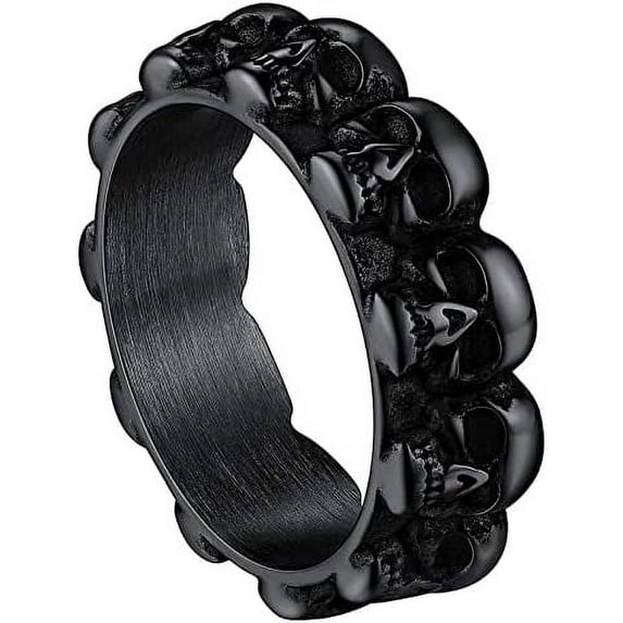 ChainsHouse Gothic Skull Rings for Men Women Black Skeleton Punk Finger Ring Halloween Party Jewelry Gift, Size 9