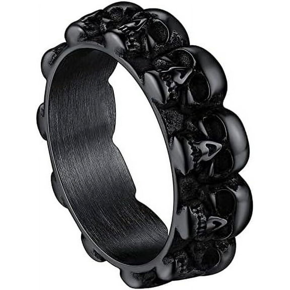 ChainsHouse Gothic Skull Rings for Men Women Black Skeleton Punk Finger Ring Halloween Party Jewelry Gift, Size 9