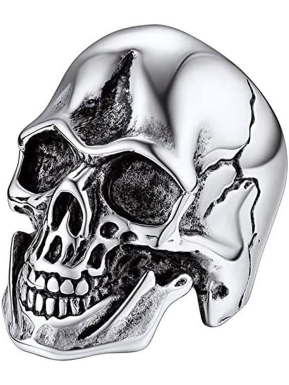 Gothic Skull Rings for Men Women Stainless Steel Head Skeleton Punk Finger Ring for Halloween Party Jewelry, Size 7