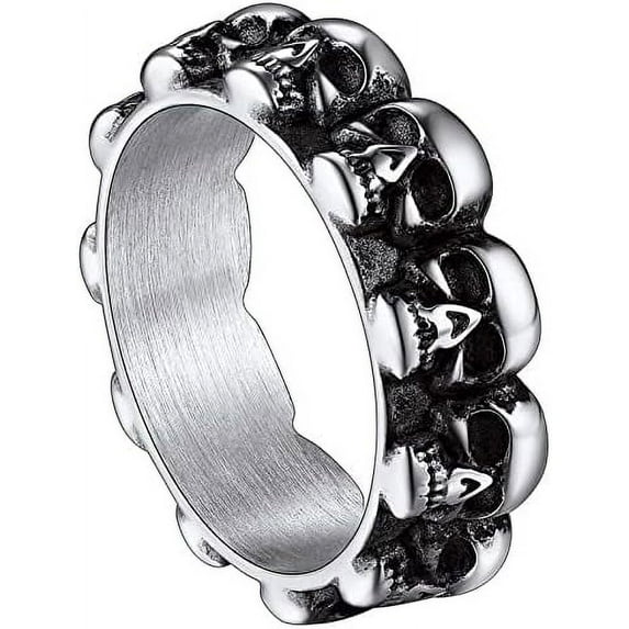 ChainsHouse Gothic Skull Rings for Men Women Stainless Steel Skeleton Punk Finger Ring Halloween Party Jewelry Gift, Size 9