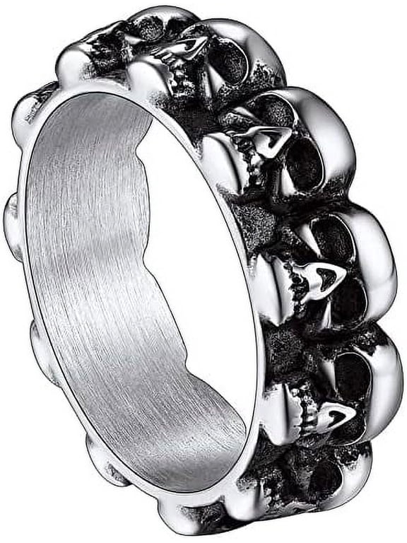 Gothic Skull Rings for Men Women Stainless Steel Skeleton Punk Finger Ring Halloween Party Jewelry Gift, Size 8