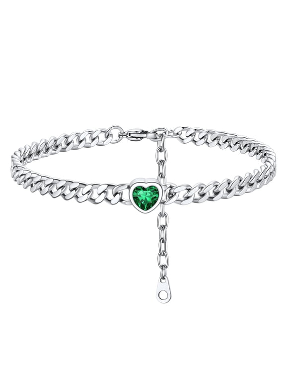 Heart Shaped Birthstone Ankle Bracelets for Women Silver Waterproof Anklets Stainless Steel Jewelry Gift, May
