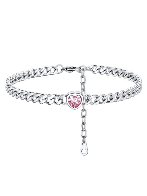 Heart Shaped Birthstone Ankle Bracelets for Women Silver Waterproof Anklets Stainless Steel Jewelry Gift, October
