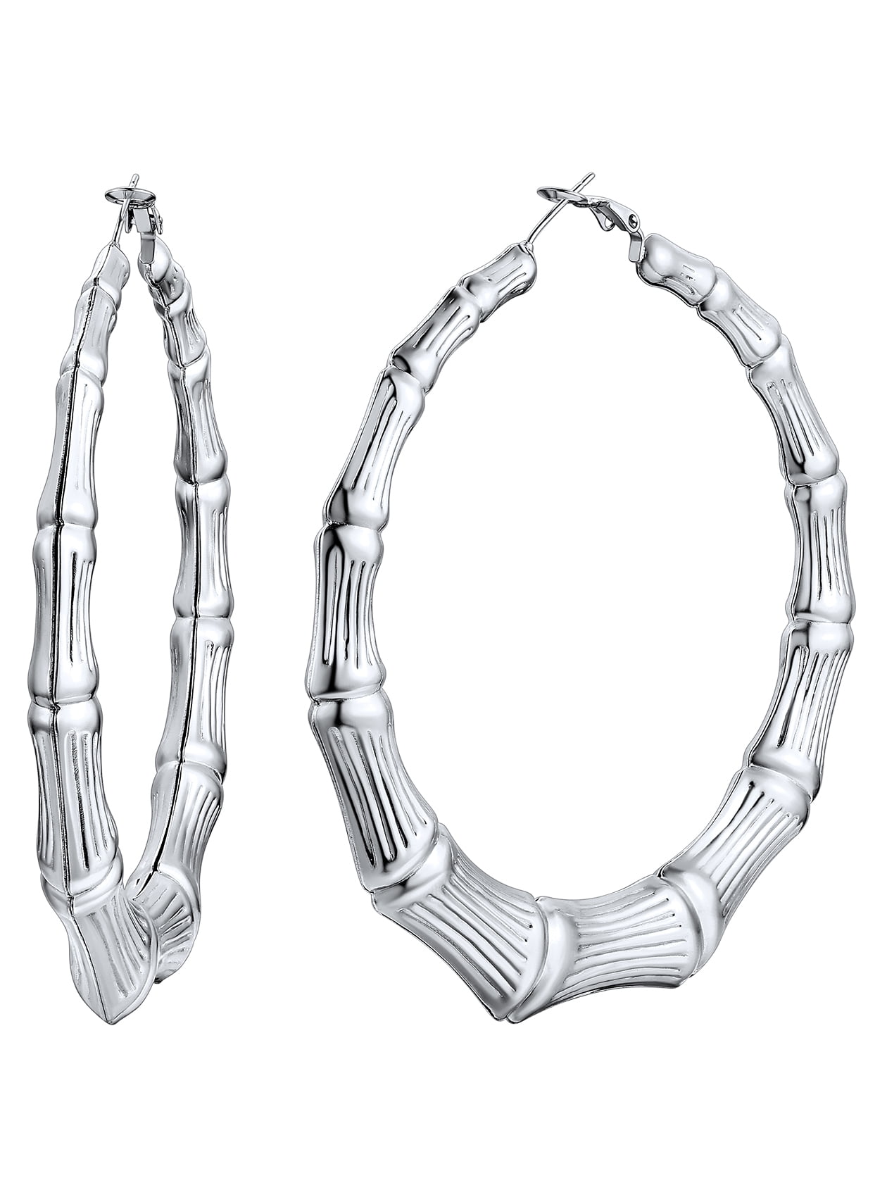 ChainsHouse Bamboo Hoop Earrings for Women Silver Hypoallergenic Chunky Earring Stainless Steel Birthday Christmas Anniversary Jewelry Gift