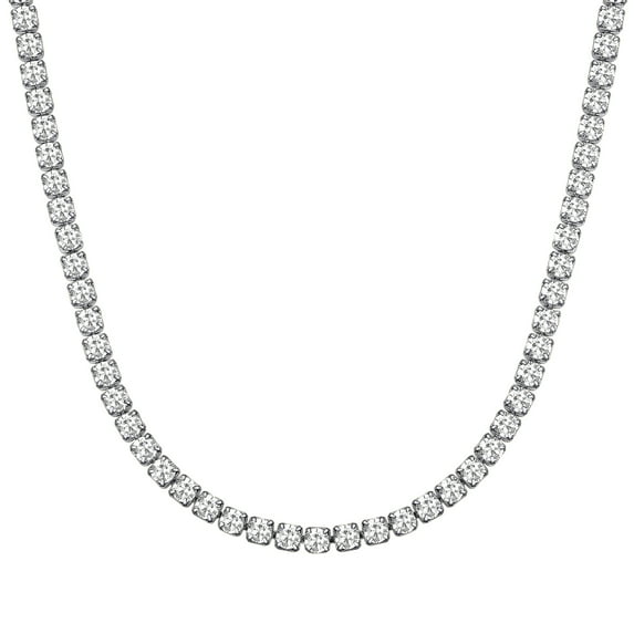 ChainsHouse Tennis Necklace for Women 5mm Width White Round Cut Cubic Zirconia Created Diamond Chain Jewelry, 18"