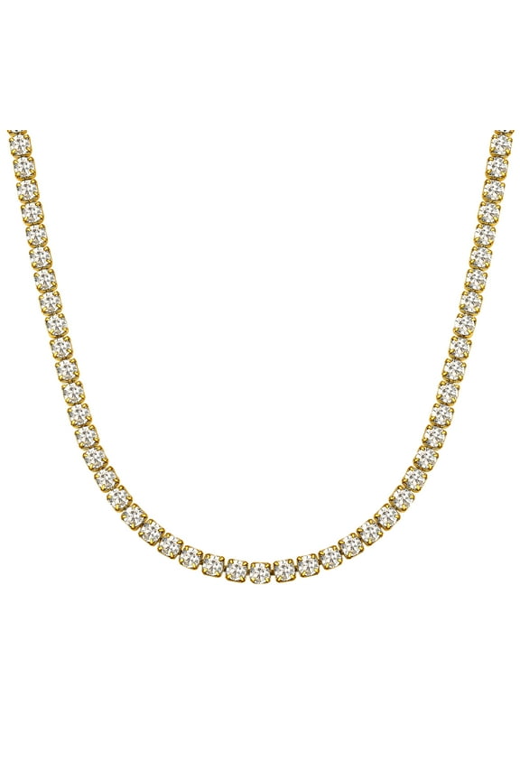14K Gold Plated Tennis Necklace for Women 3mm Width Round Cut Cubic Zirconia Created Diamond Chain Jewelry, 18"