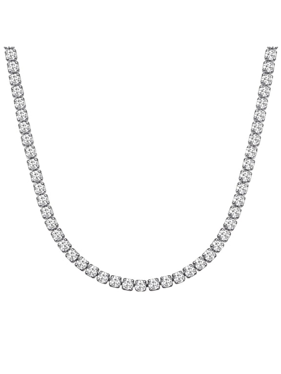 Tennis Necklace for Women 3mm Width White Round Cut Cubic Zirconia Created Diamond Chain Jewelry, 18"