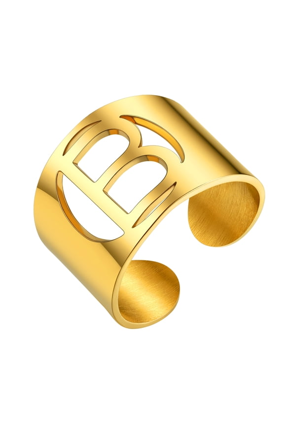 14K Gold Plated Rings for Women/Men,Custom Letter A-Z Ring for His/Her Daughter Adjustable Name Alphabet Ring Personalized Jewelry Birthday Christmas Gifts(Box)