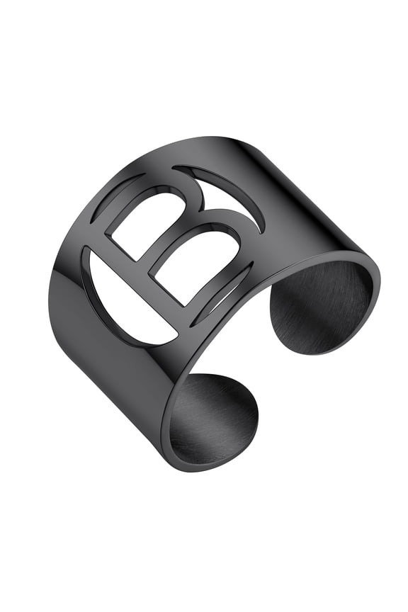 Initial Signet Rings for Women/Men,Black Custom Letter A-Z Ring for His/Her Daughter Adjustable Name Alphabet Ring Personalized Jewelry Birthday Christmas Gifts(Box)