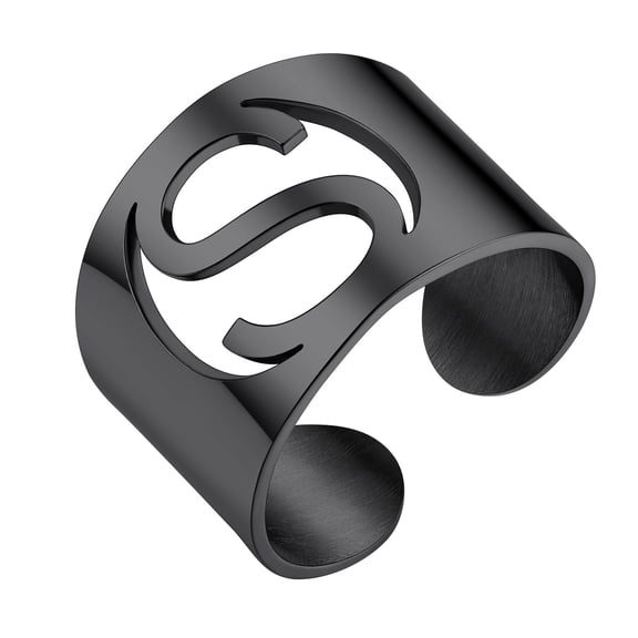 ChainsHouse Initial Signet Rings for Women/Men,Black Custom Letter A-Z Ring for His/Her Daughter Adjustable Name Alphabet Ring Personalized Jewelry Birthday Christmas Gifts（Box）