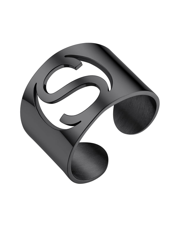 Initial Signet Rings for Women/Men,Black Custom Letter A-Z Ring for His/Her Daughter Adjustable Name Alphabet Ring Personalized Jewelry Birthday Christmas Gifts(Box)