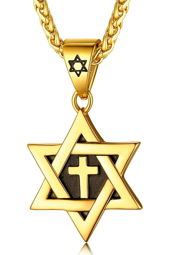 Star of David Necklace for Men Women Stainless Steel/Gold Plated/Black with Cross/Dog Tag Pendant Classic Jewish Isael Necklaces Jewelry Gift
