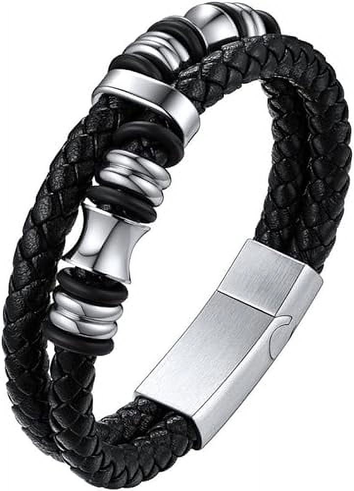 Bracelet Cuir Homme Avec Fermoir Magnétique - Motifs étoile De David, Croix Templiers Ou Tête De Mort