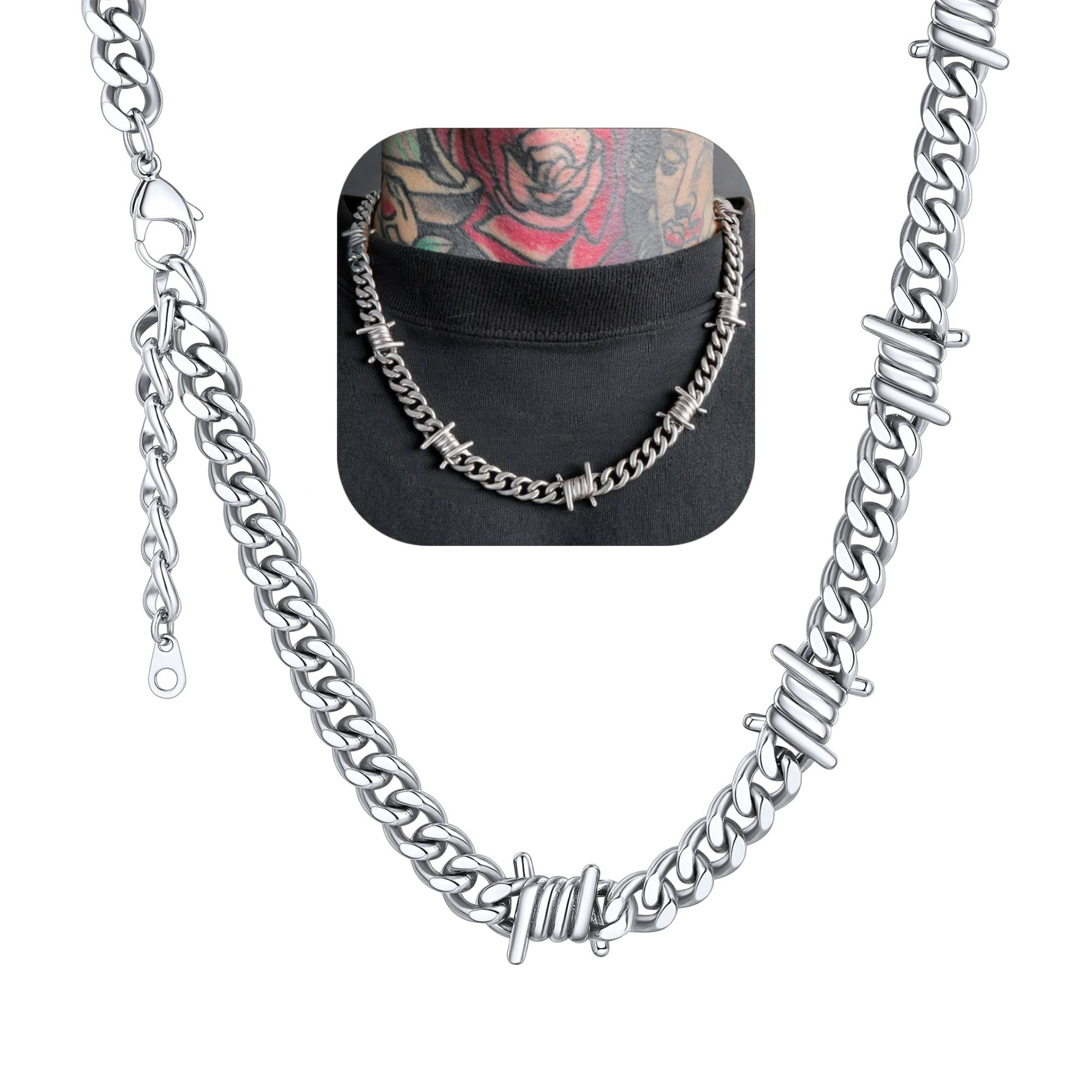 ChainsHouse Silver Barbed Wire Necklaces for Men Women Punk Thorns