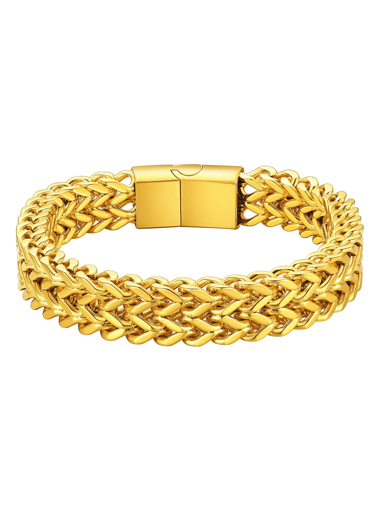 ChainsHouse 14K Gold Plated Chain Bracelets for Men, 12mm Wide Stainless Steel Wrist Band Non Tarnish Jewelry Gifts for Husband Dad Father's Day, 9.0inch