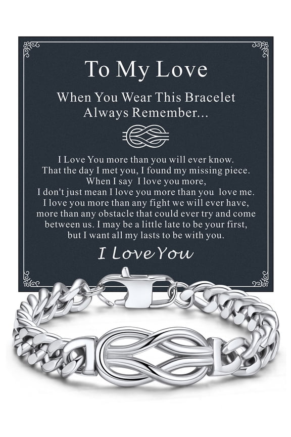 Love Shape Knot Bracelets for Men Stainless Steel Infinity Bracelet Christmas Aniversary Birthday Jewelry Gift for Men/Love/Husband/Dad/Son/Grandson