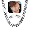 thumbnail image 1 of ChainsHouse Mens Silver Necklaces Stainless Steel Miami Cuban Link Chain Necklace for Men 9mm Chains Jewelry Gift for Him Boyfriend Husband Father Son, 26", 1 of 9