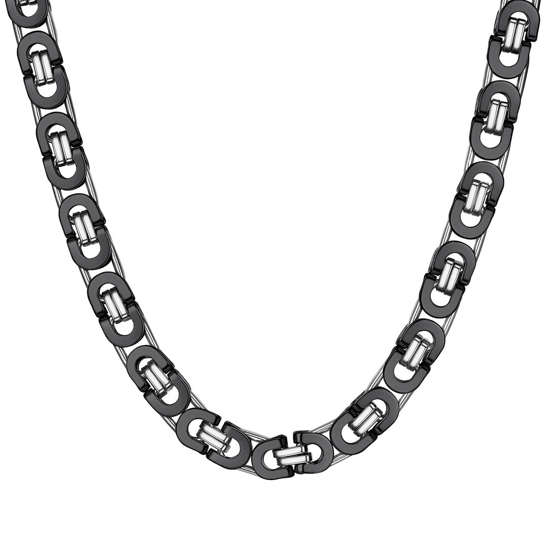 ChainsHouse Men's Flat Byzantine Necklace Stainless Steel Chain 10mm Width Thick Trendy Birthday Christmas Valentines Jewelry Gift, 22"
