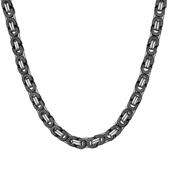 ChainsHouse Men's Flat Byzantine Necklace Stainless Steel Chain 8mm Width Thick Trendy Birthday Christmas Valentines Jewelry Gift, 18"