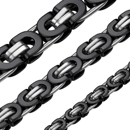 ChainsHouse Flat Byzantine Necklace for Men Stainless Steel Chain 6mm Width Thick Trendy Birthday Christmas Valentines Jewelry Gift, 20"