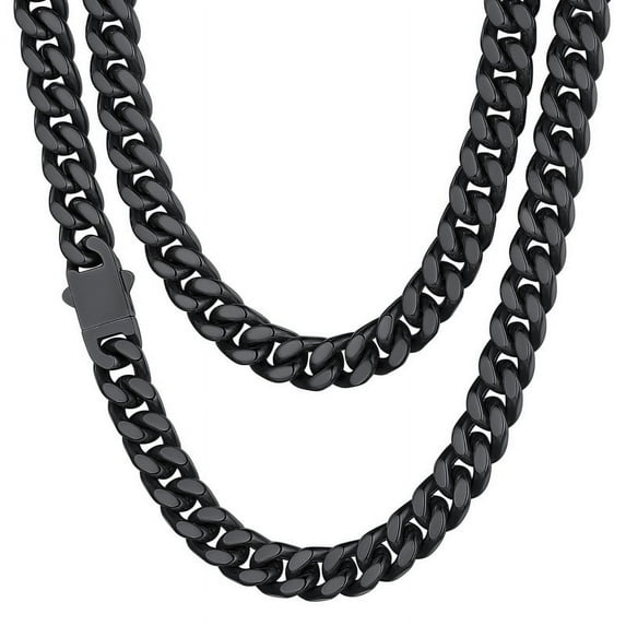 ChainsHouse Cuban Link Chains for Men Stainless Steel Black Chain Necklace 9mm Heavy Easy Clasp Tranish Resistant Durable Hip Hop Mens Jewelry Gift, 18"-30"