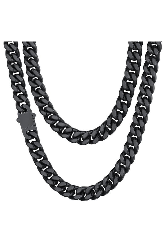 Cuban Link Chains for Men Stainless Steel Black Chain Necklace 9mm Heavy Easy Clasp Tranish Resistant Durable Hip Hop Mens Jewelry Gift, 18"-30"