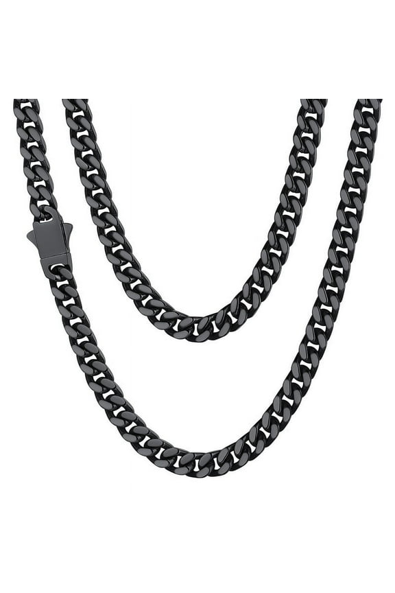 Cuban Link Chains for Men Stainless Steel Black Chain Necklace 5mm Heavy Easy Clasp Tranish Resistant Durable Hip Hop Mens Jewelry Gift, 18"-30"