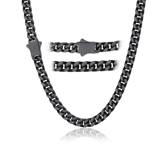 ChainsHouse Cuban Link Chain Necklace for Men Women 5mm Stainless Steel Black Chain Jewelry Gift for Birthday Christmas Valentines Day