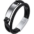 thumbnail image 1 of ChainsHouse Mens Leather Bracelet Double-Row with Stainless Steel Band Bracelets for Men Waterproof Workout Bracelet for Men Jewelry Gift, 7.5inch, 1 of 10