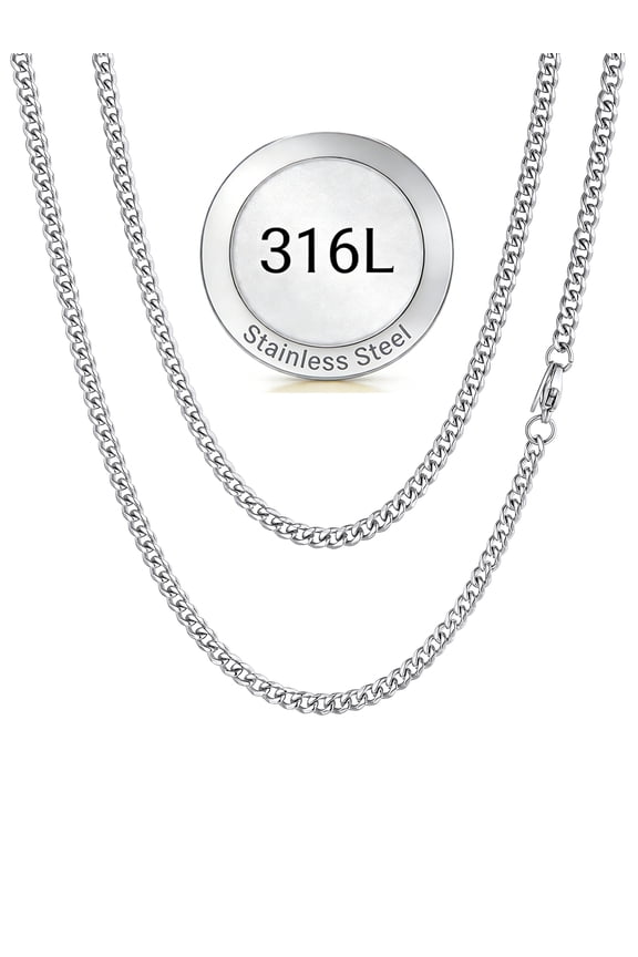 Silver Cuban Link Chain Necklace for Men Women Stainless Steel 3mm Chunky Chains Choker Necklaces Mens Jewelry Gift, 28 Inches