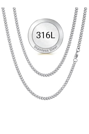 Silver Cuban Link Chain Necklace for Men Women Stainless Steel 3mm Chunky Chains Choker Necklaces Mens Jewelry Gift, 20 Inches