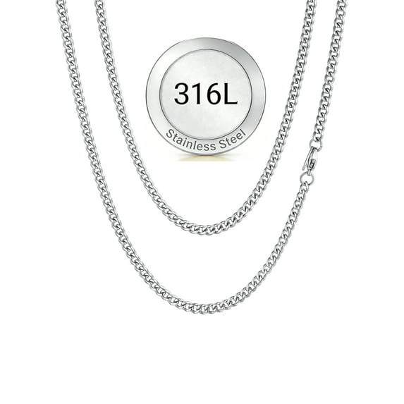 ChainsHouse Silver Cuban Link Chain Necklace for Men Women Stainless Steel 3mm Chunky Chains Choker Necklaces Mens Jewelry Gift, 28 Inches