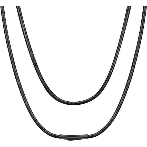 ChainsHouse Mens Women Thin Necklace Waterproof Braided Leather Cord Black Trendy Woven Wax Rope Basic Necklaces Jewelry Gift 3mm Width, 26"