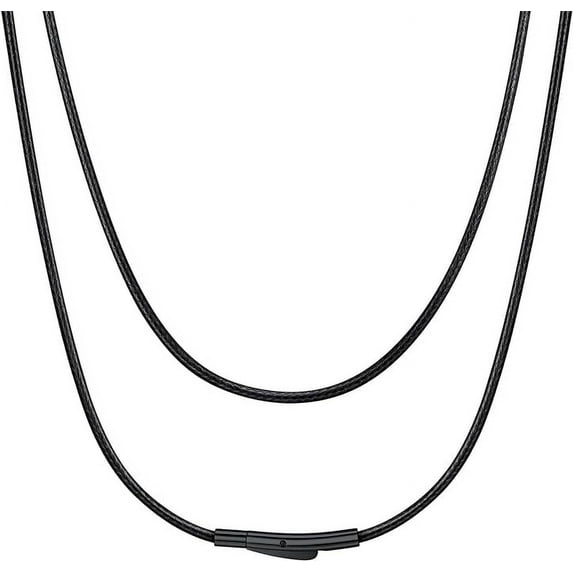 ChainsHouse Mens Women Thin Necklace Waterproof Braided Leather Cord Black Trendy Woven Wax Rope Basic Necklaces Jewelry Gift 2mm Width, 20"