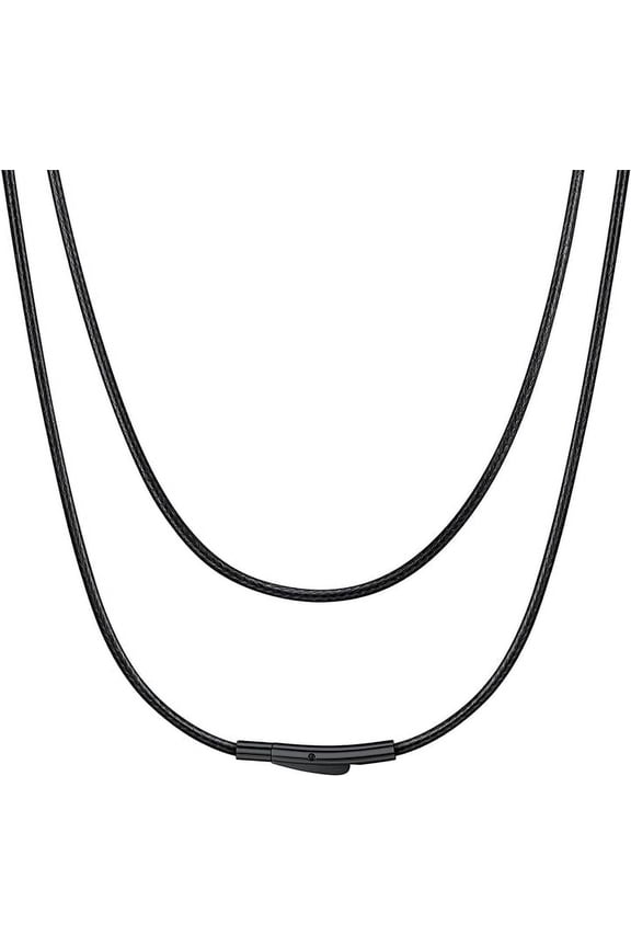 Mens Women Thin Necklace Waterproof Braided Leather Cord Black Trendy Woven Wax Rope Basic Necklaces Jewelry Gift 2mm Width, 22"