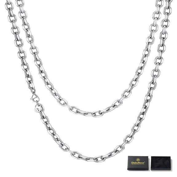 ChainsHouse Men's Rolo Necklace Stainless Steel 9mm Width 28inch Length Necklace for Women Jewelry Gift