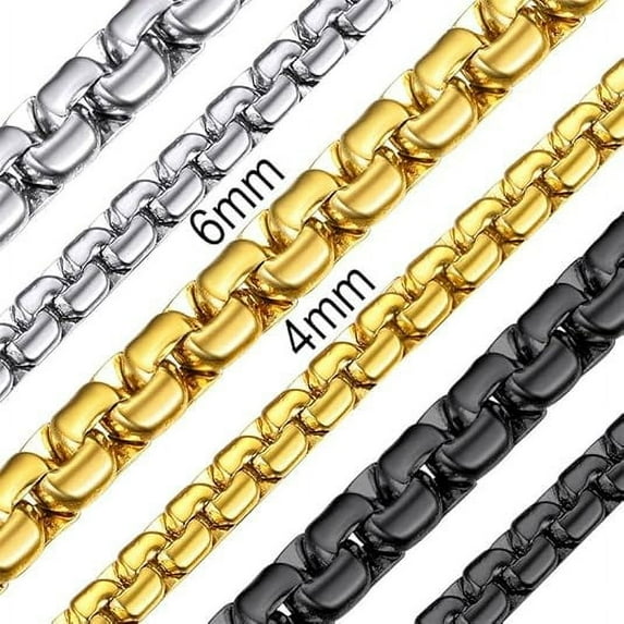 ChainsHouse Necklaces for Men Rolo Box Link Chain 14K Gold Plated Hip Hop Chain Necklaces for Boyfriends Birthday Valentine's Day Gift, Width 4/6mm, 14" 18" 20" 22" 24" 26" 28" 30" Length,Gift Box