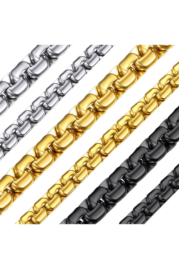 Necklaces for Men Rolo Box Link Chain Black Hip Hop Chain Necklaces for Boyfriends Birthday Valentine's Day Gift, Width 4/6mm, 14-30Inch Length,Gift Box