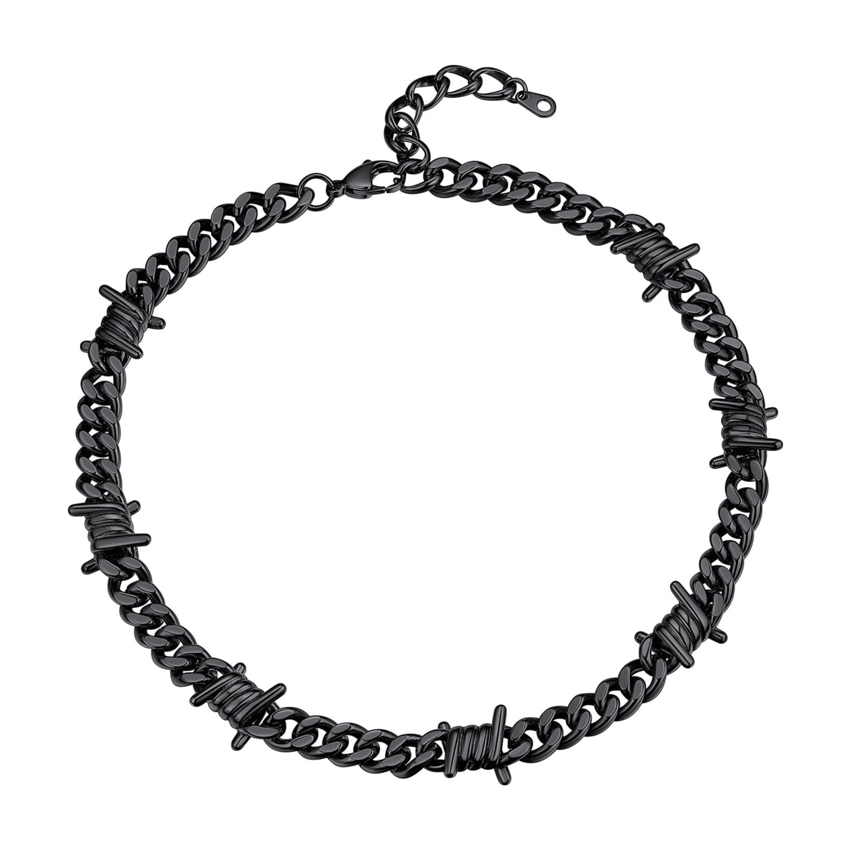 ChainsHouse Black Barbed Wire Necklaces for Men Women Punk Thorns Chain Necklace 9mm Width Chunky Chains Jewelry Gift, 16 inch